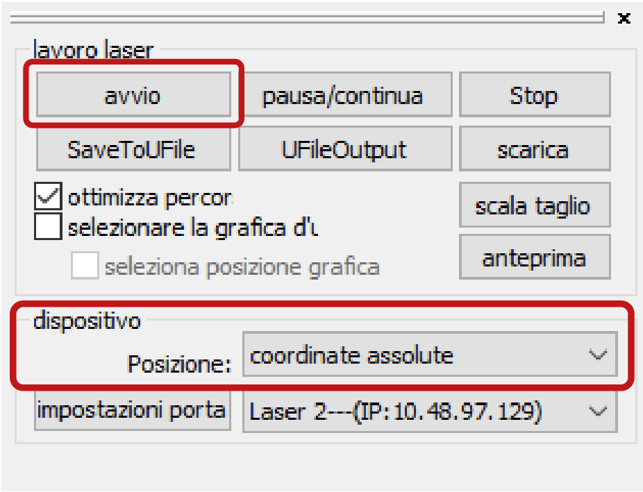 taglio laser coordinate assolute