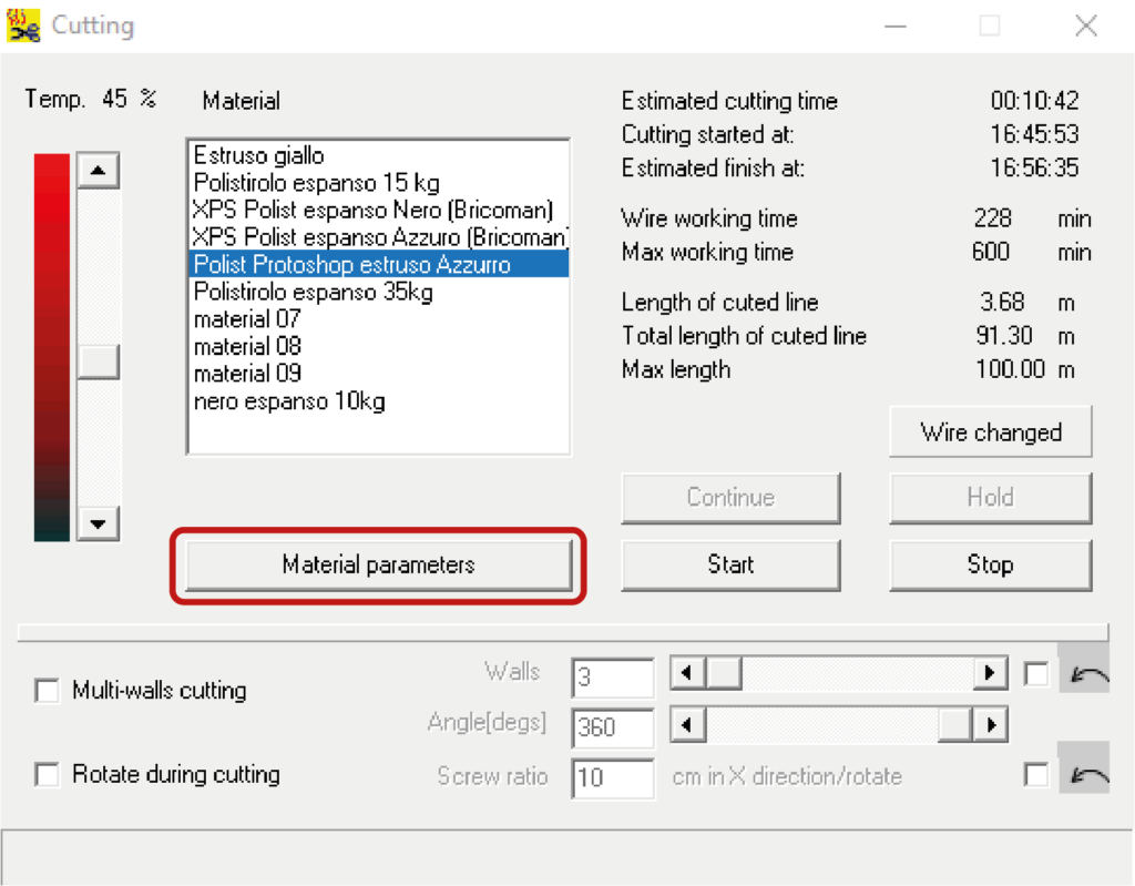 taglio filo cutting material